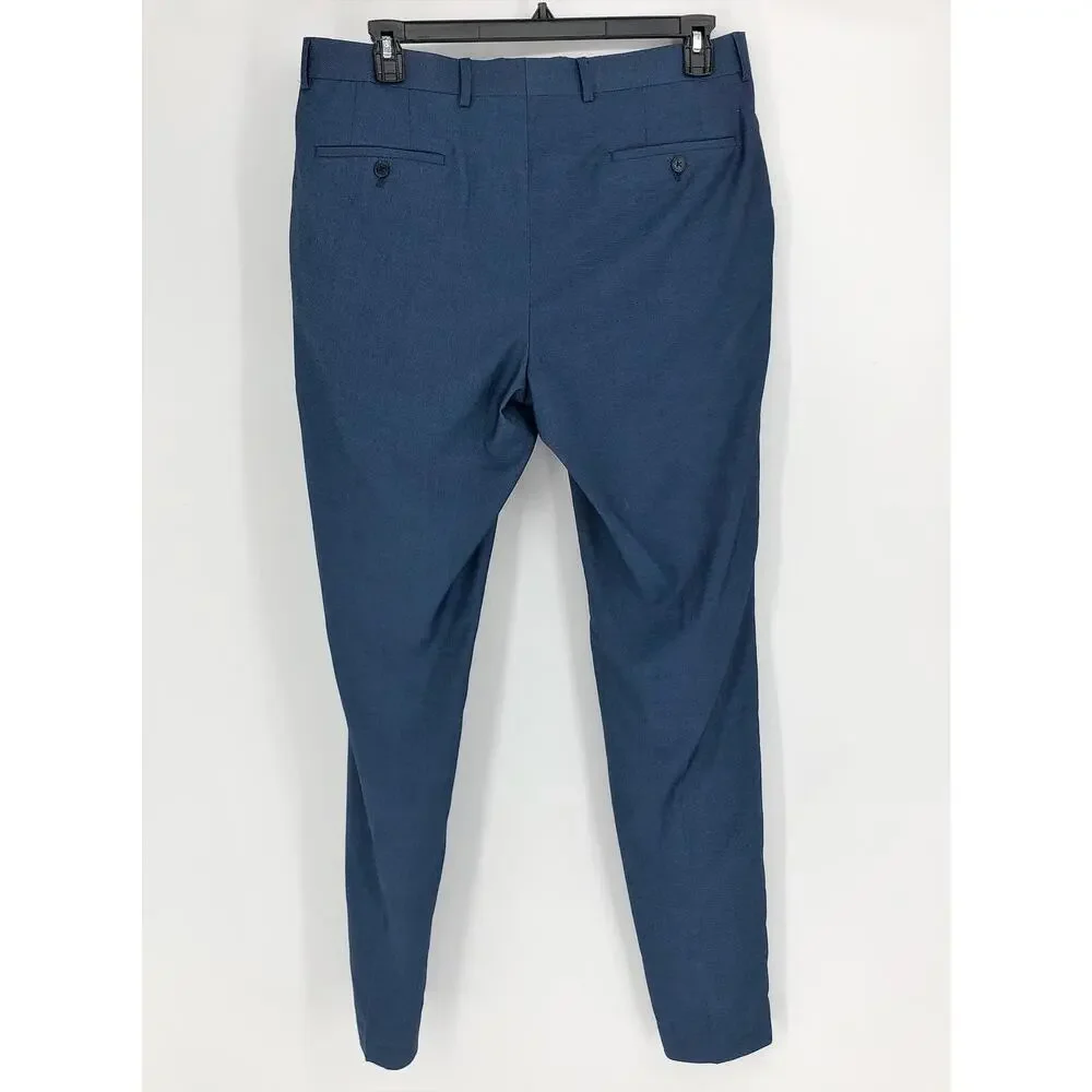 SAVILE ROW CO Men Brixton Suit Pant 36x33 Navy Blue Extra Trim Fit Trouser
